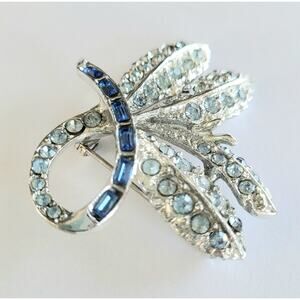 Faux Aquamarine Sapphire Brooch Silver Pin
